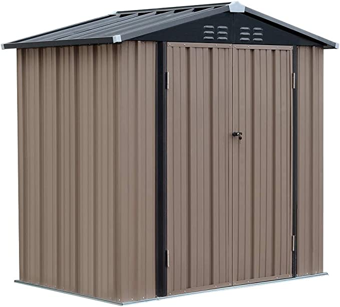 6×4 FT New Metal Garden Shed Garden Storage Outdoor Metal Utility Tool Storage with Lock for Tools (4X6′)