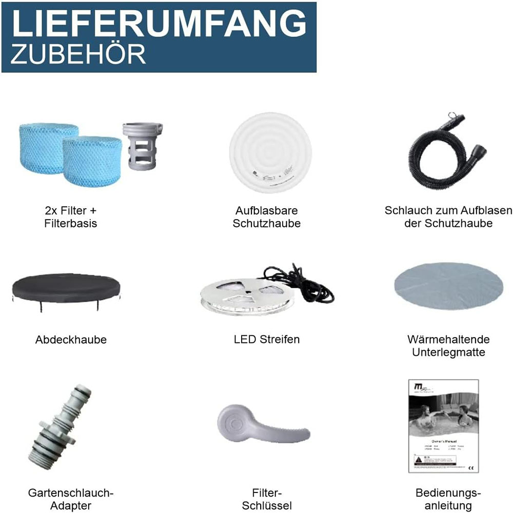 Miweba MSpa aufblasbarer Whirlpool mit Premium LED Beleuchtung