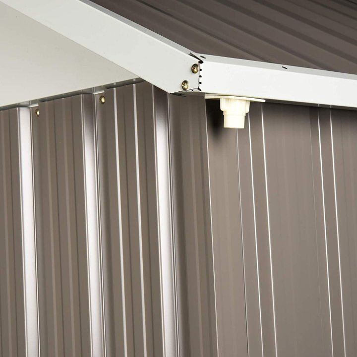 Outsunny 845-331 8 x 6 ft Corrugated Metal Shed w/Double Door Window Sloped Roof Outdoor Equipment Tool Storage Garden Grey