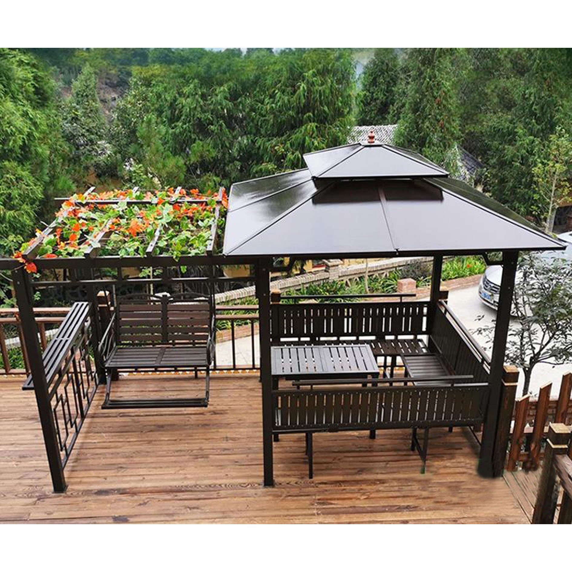 Yuanmao gazebo outdoor courtyard solid wood grape rack sunshade antiseptic wood swing villa garden pavilion canopy