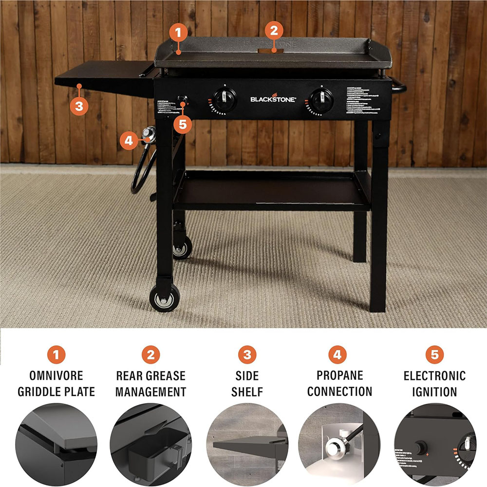 Blackstone Flat Top Gas Grill Griddle 2 Burner Propane Fuelled Rear Grease Management System