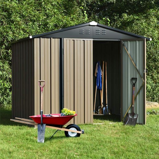 Catrimown 8′ x 6′ Outdoor Storage Sheds, Metal Utility Storage House for Backyard Patio Furniture Garden Lawn Tool, with Lockable Door