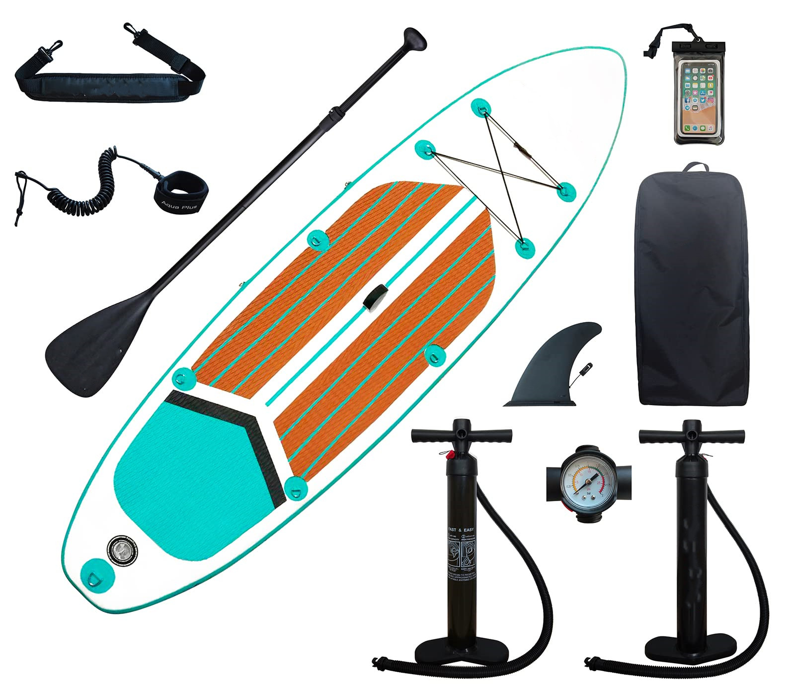 Aqua Plus 6inches Thick Inflatable SUP for All Skill Levels Stand Up Paddle Board,Paddle,Double Action Pump,ISUP Travel Backpack, Leash,Shoulder Strap,Youth,Adult Inflatable Paddle Board