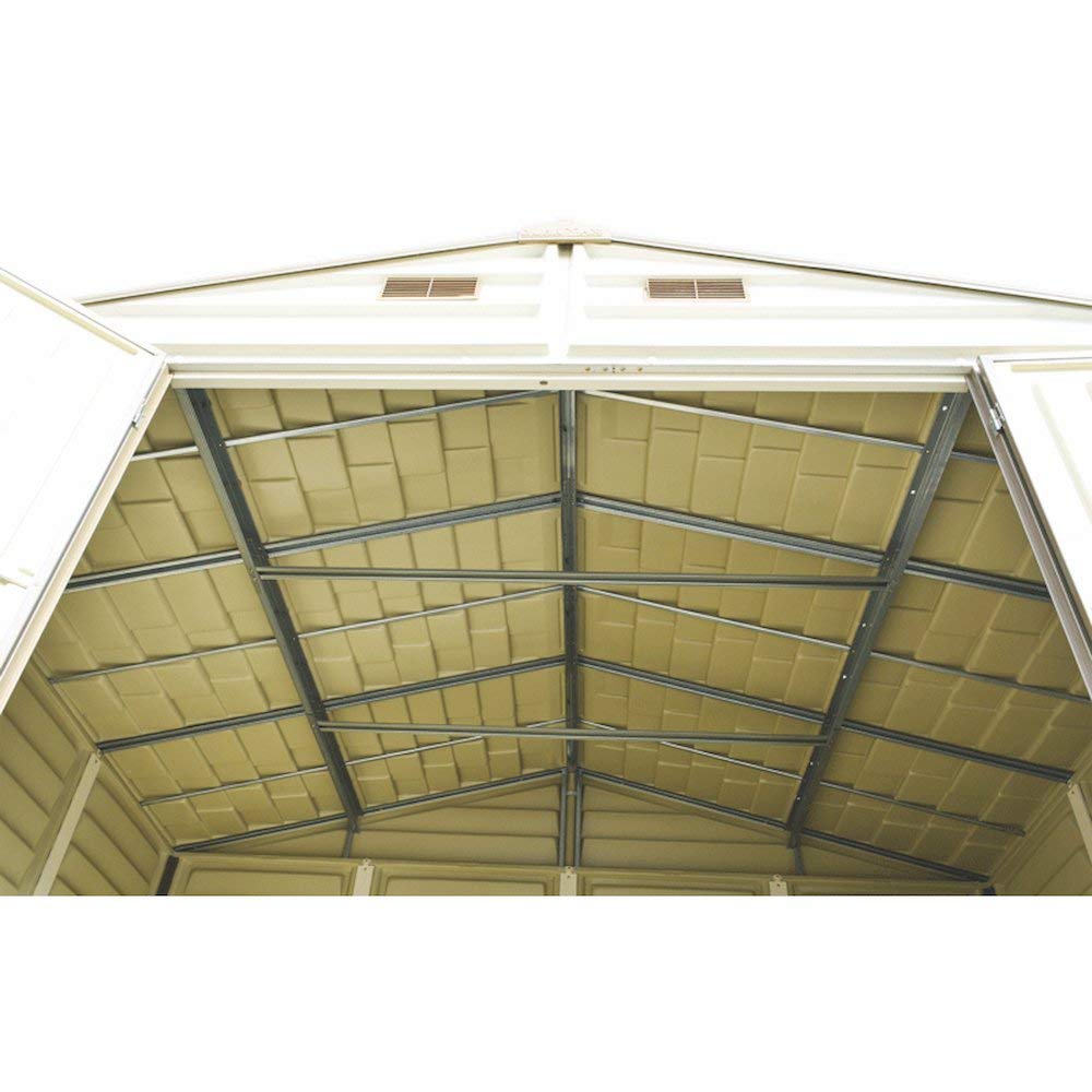 【Storage Shed】10x8 Feet V2 Wood Side Vinyl Shed - Ivory/Brown