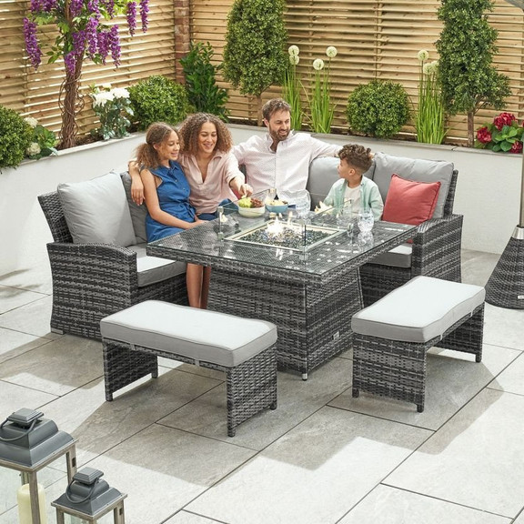 Compact Cambridge Casual Dining Corner Sofa Set with Firepit Table