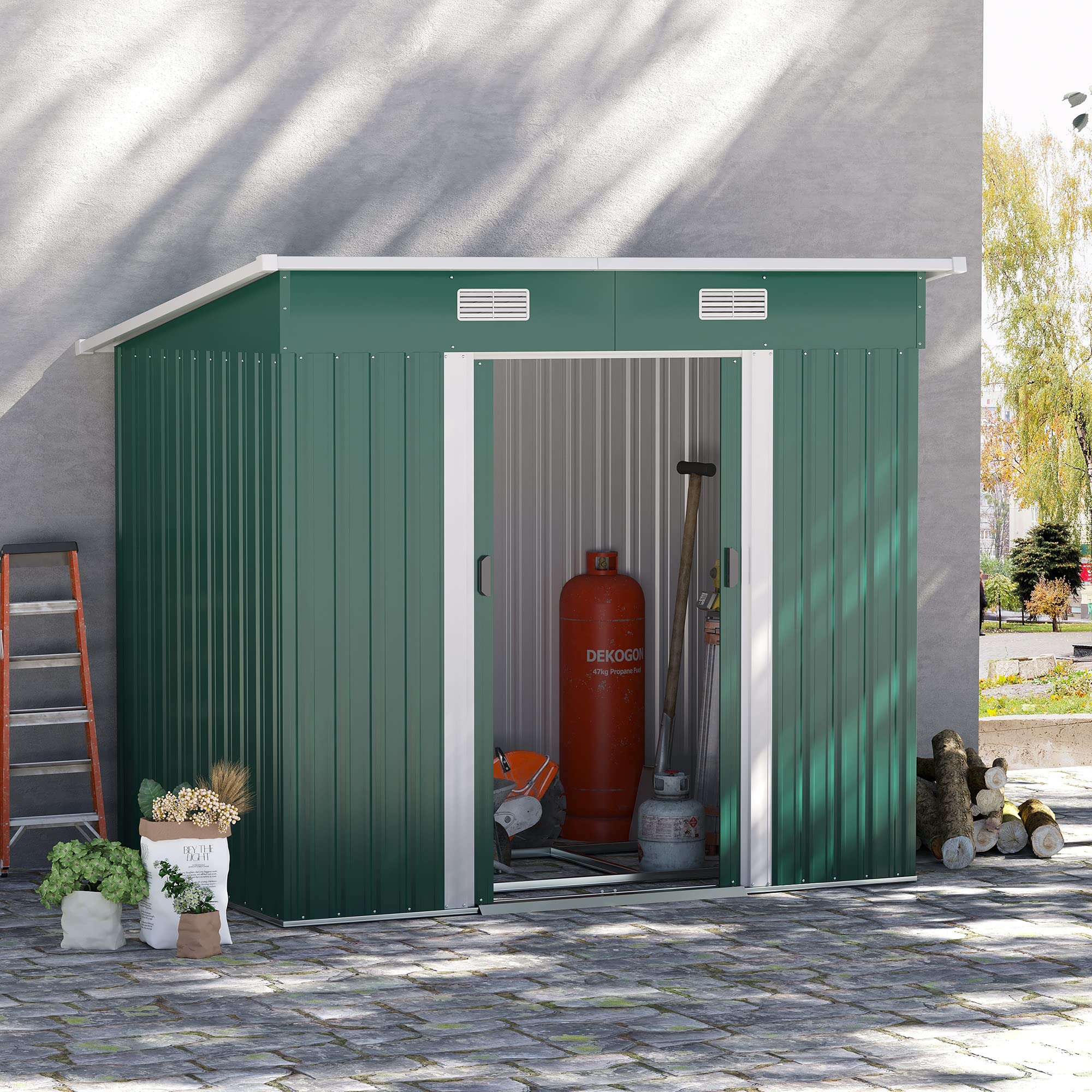 【Storage shed】7'x 4' metal storage lockable shed tool storage unit, green