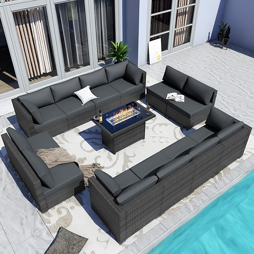 BULEXYARD Grey PE Wicker Patio Furniture Sectional Conversation Sofa Set