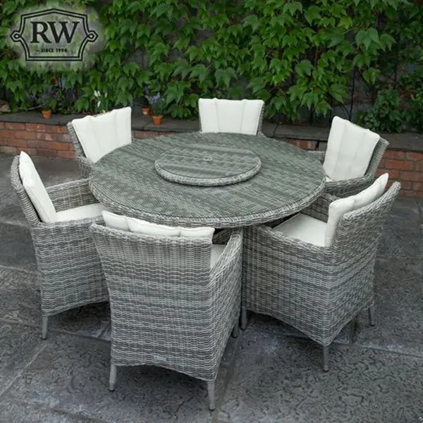 【Furniture】【BS】Outdoor Wicker 135cm Round Table 6 Seats (Light Gray)