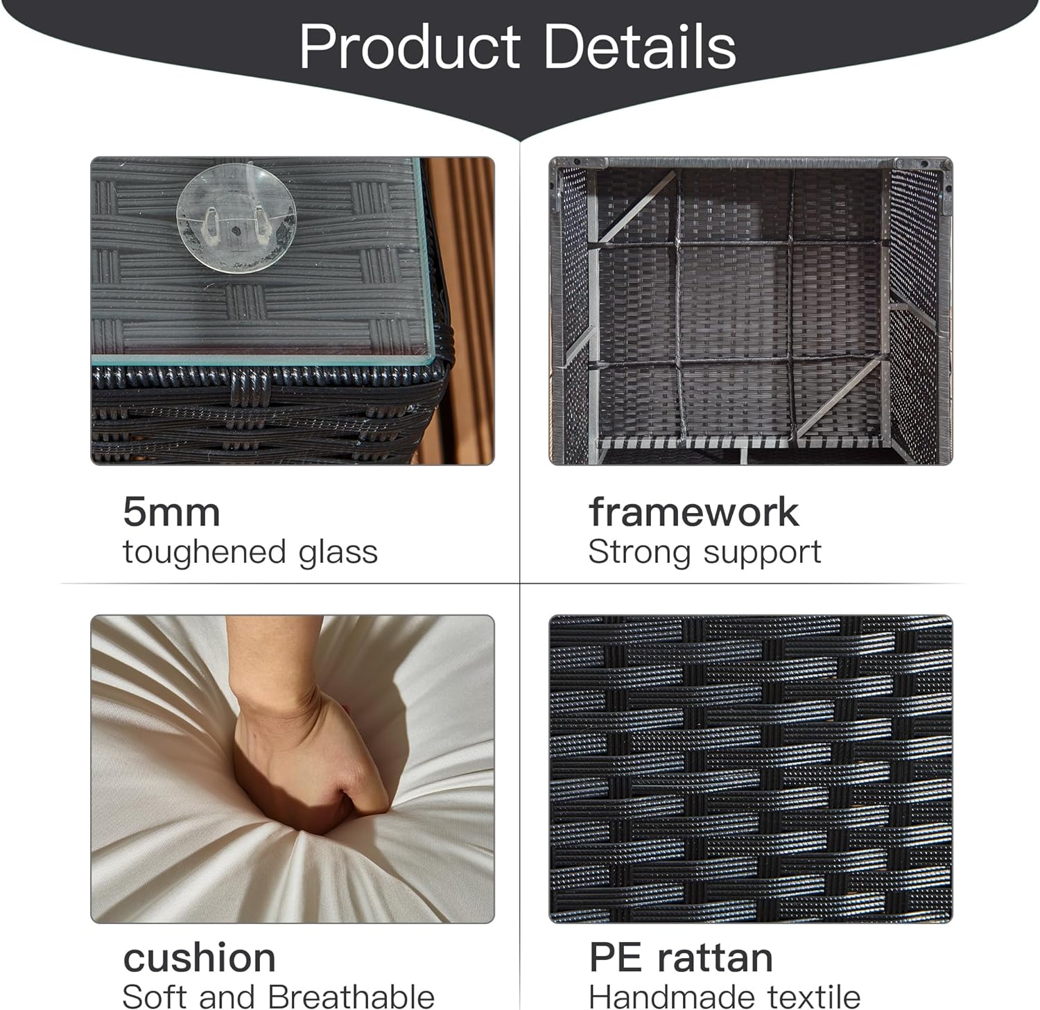 Aweather 5 Piece Rattan Garden Furniture Outdoor Rattan Corner Sofa Set, With Glass Coffee Table, for Garden, Poolside, Backyard