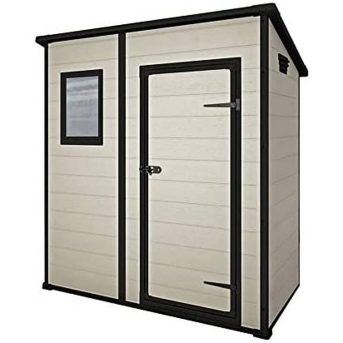 Keter Manor Pent Outdoor Garden Storage Shed, Beige/Brown, 6 x 4 ft
