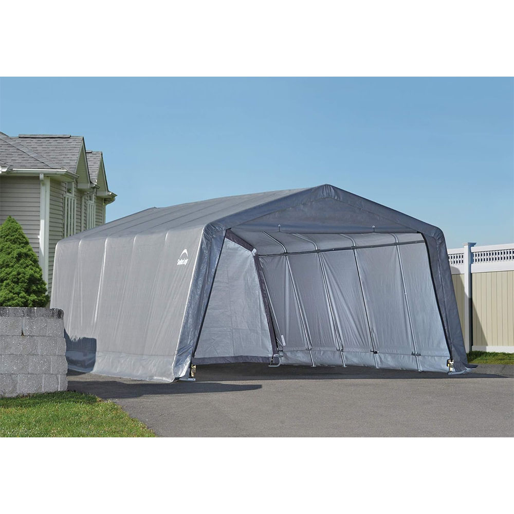 ShelterLogic Peak Style Garage-in-a-Box, Grey, 12 x 20 x 8 ft