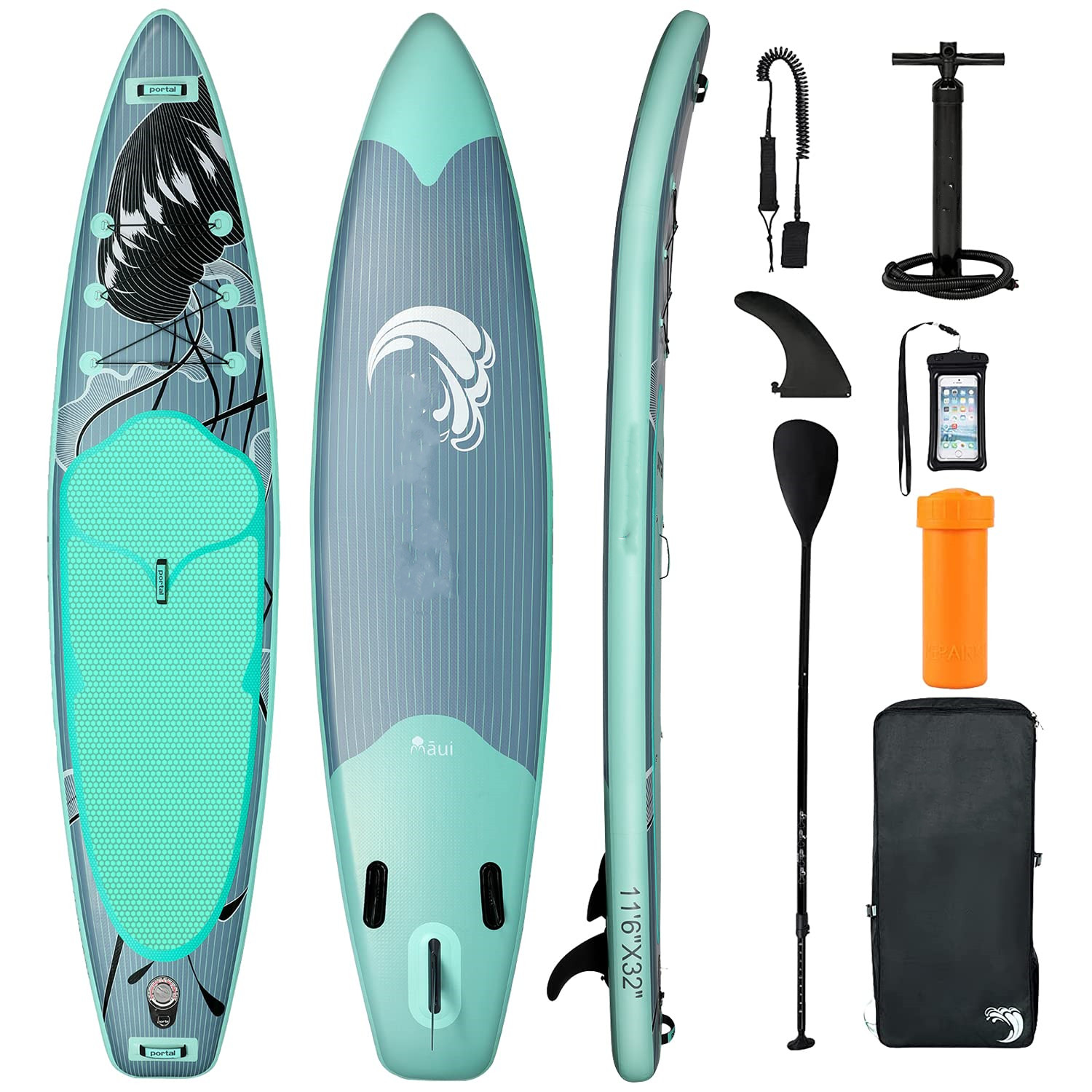 Portal Stand Up Paddle Board, 10'6x33 x6 Inflatable Paddle Boards with SUP Accessories Including Carry Bag, Hand Pump, Paddle, Leash, Fin, Repair Kit, Waterproof Phone Case
