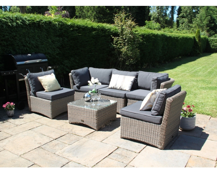 6PC High Back Modular Daybed Sofa Rattan Furniture Set - Natural DECO alfresco