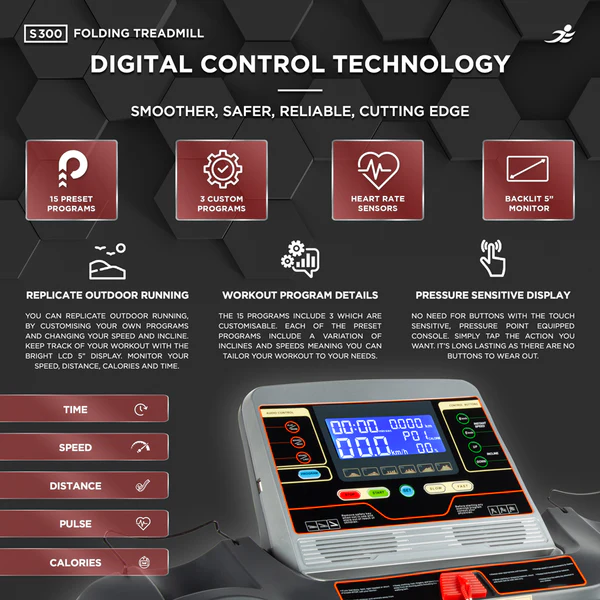JLL S300 Folding Home Treadmill - 4.5HP Motor, 20 Incline Levels, 0.3km/h - 16km/h Speed Range. Digital Home Running Machine