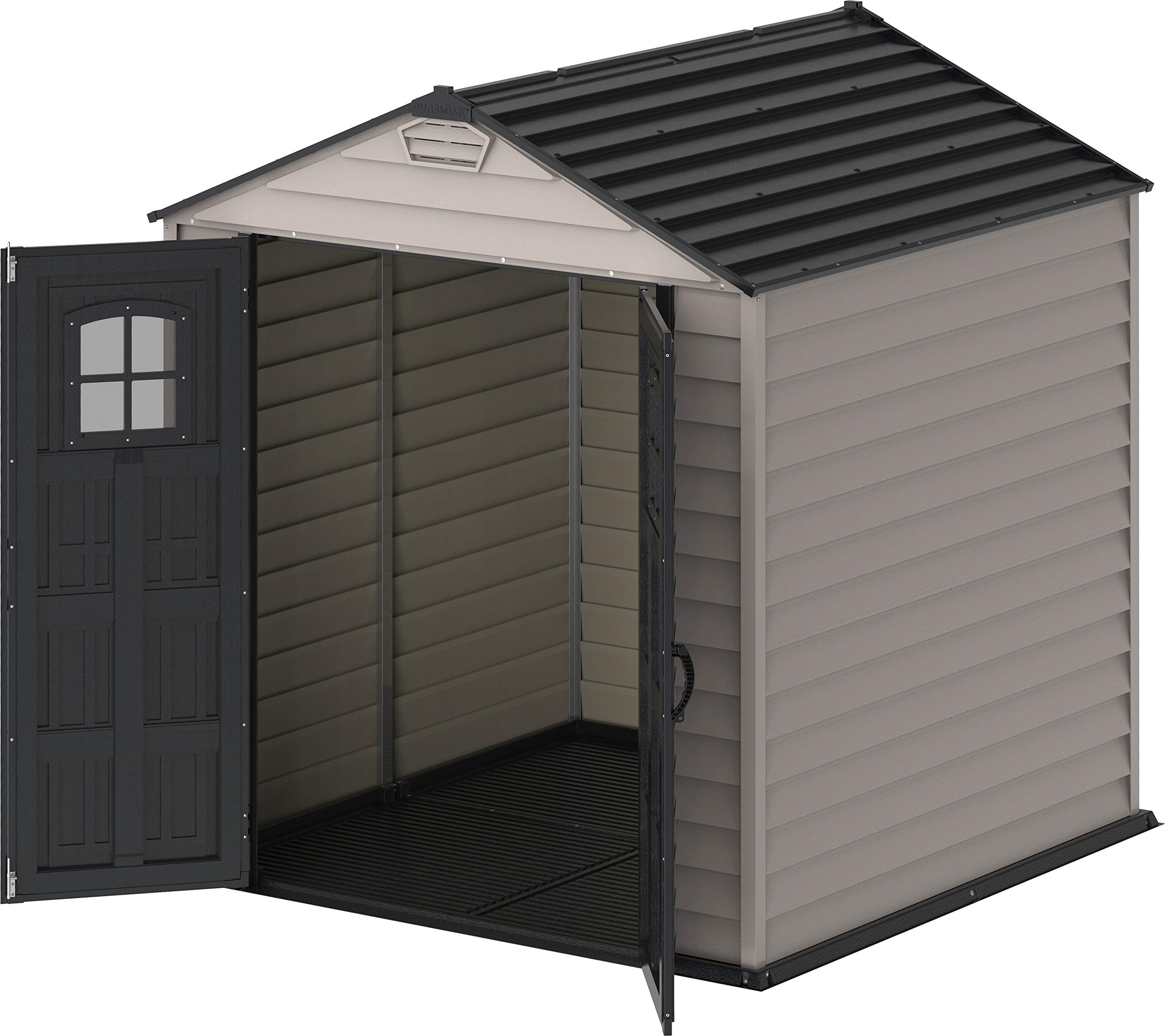 【Storage Shed】7x7 PLUS Plastic Garden Shed with Heavy-Duty Plastic Floor & Fixed Window on Doors