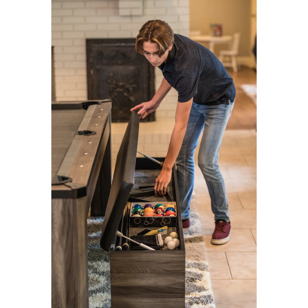 Atomic 7' Hampton 3-in-1 Combination Table Includes Billiards, Table Tennis, and Dining Table with Dual Storage Bench Seating